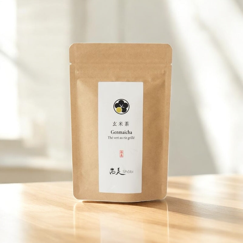 Genmaicha traditionnel bio Shôbi, thé vert japonais au riz grillé en sachet kraft
